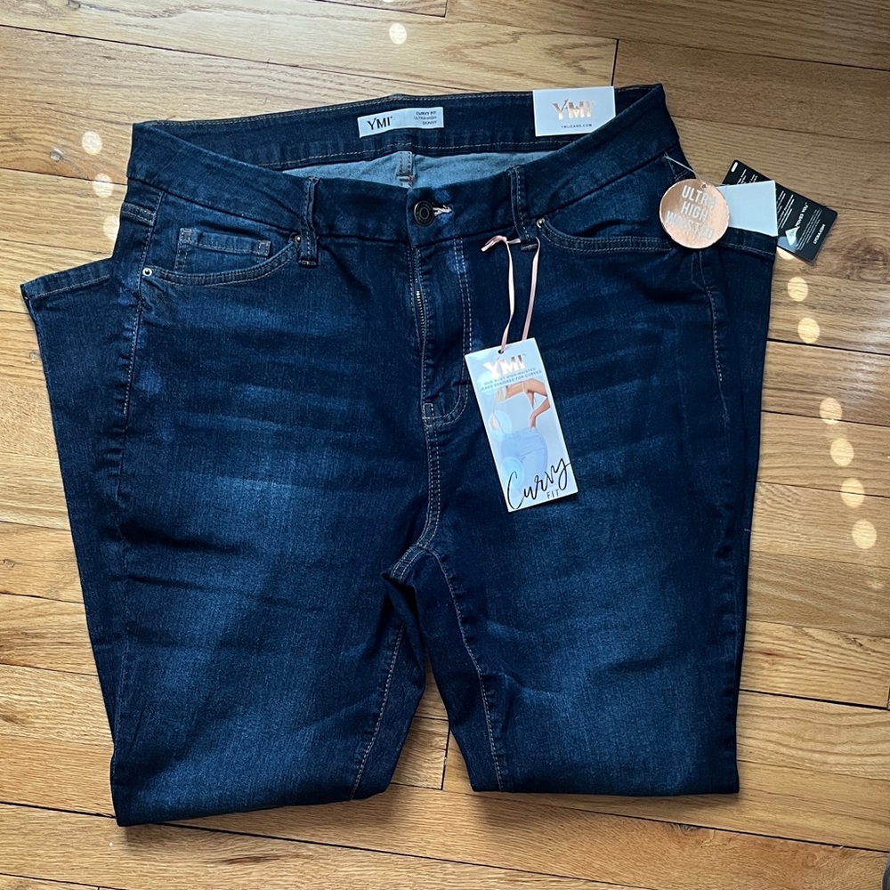 YMI Curvy Fit Ultra High Skinny Blue Denim Jeans size 16